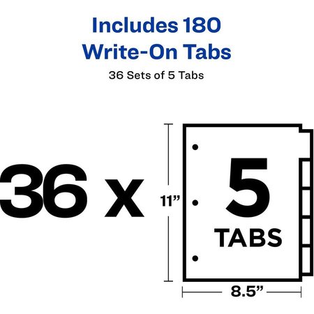 Avery Dividers, Write-On, 5Tab, Mlti 36PK AVE11508